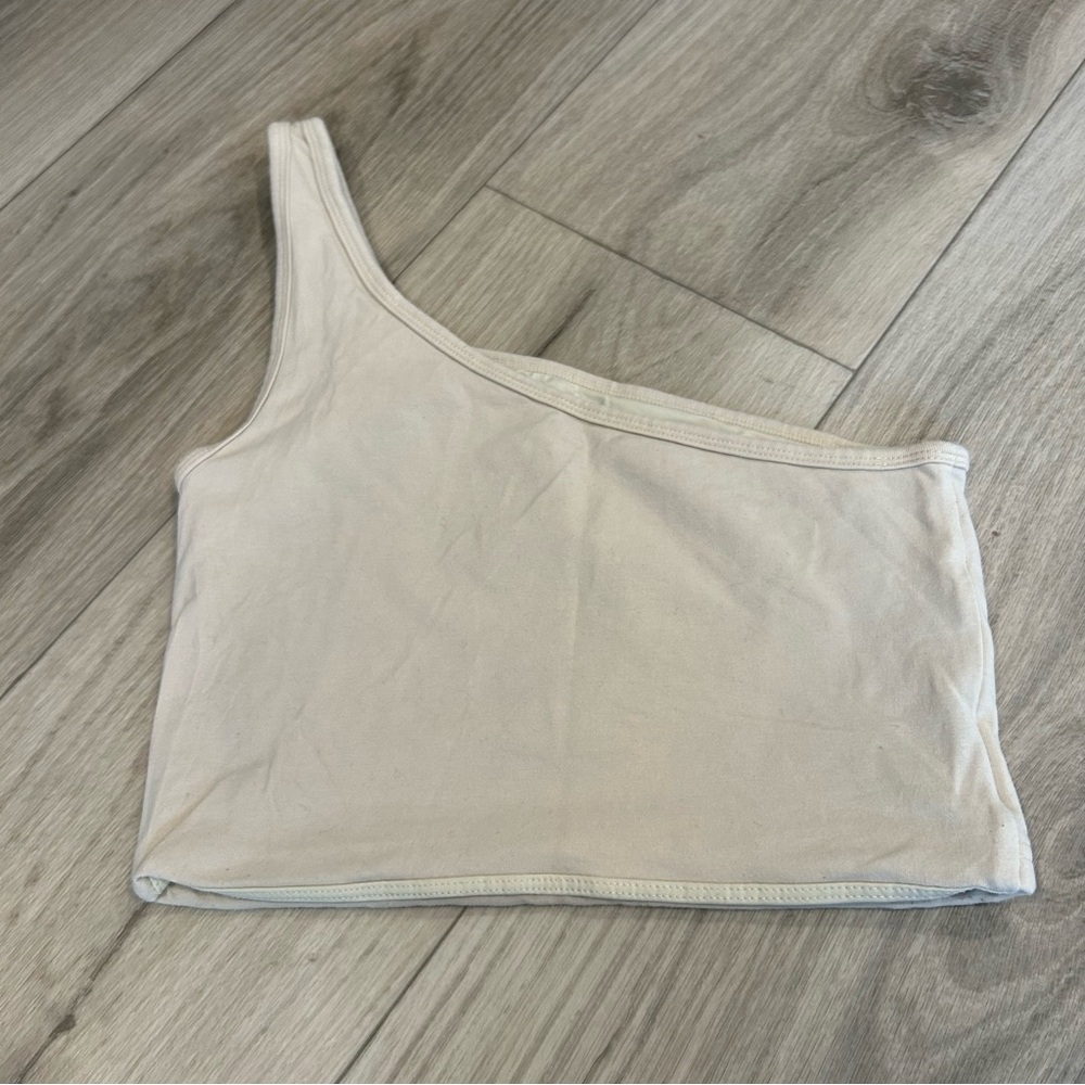 Klassy Network One-Shoulder Cream Crop Top - Picture 2 of 8